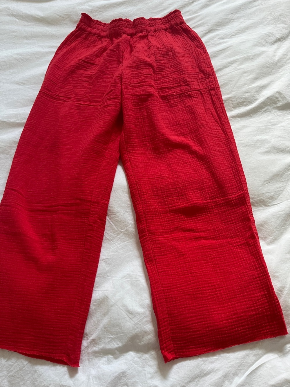 Rails Leon Crop Pant in Cherry Neon Red Gauzy Lightweight Organic Cotton